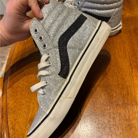 🩵 Vans Glitter High-Top Sneakers - Silver and Black size women’s 7.5 men’s 6.0 - Picture 7 of 8